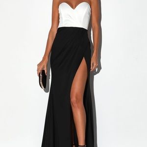 Lulus Spotlight Black & White Strapless Maxi Dress